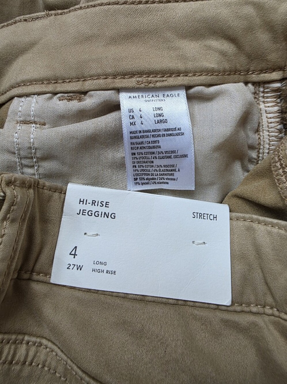American Eagle AE Stretch High-Waisted Jegging Khaki Tan Women's Size 4 Long - Picture 5 of 6